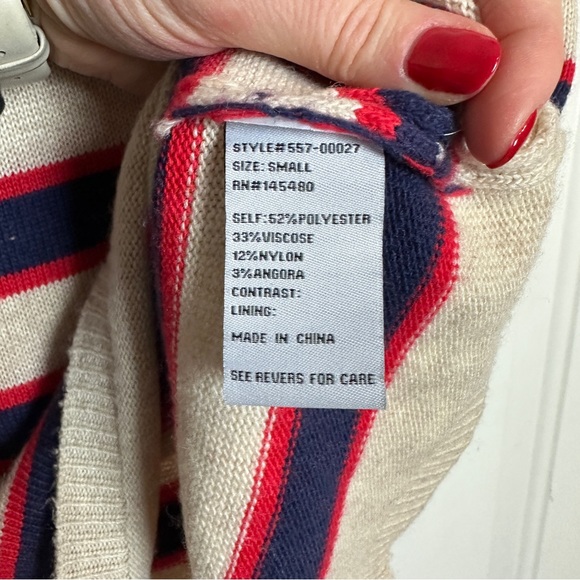 Mo: Vint Anthropologie angora blend Stripe sweater skirt Blue red cream Sz Small - Picture 3 of 4